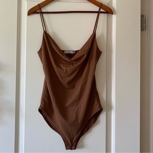 Chocolate brown cowl neck body suit